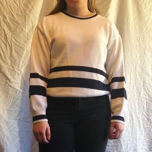 White and navy sweater